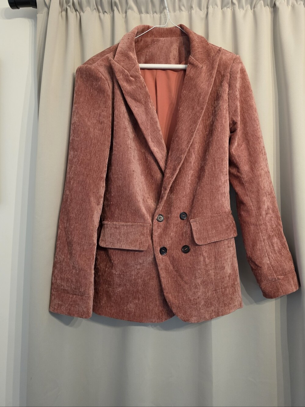Dusty Rose Velvet Chenille Double Breasted Blazer Size L